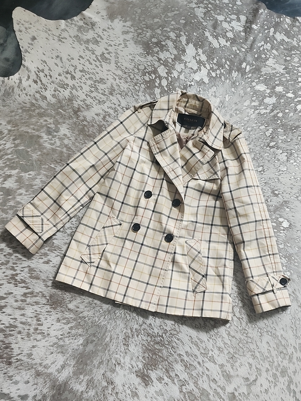 Coach Women's Tattersall Plaid Short Raincoat Trench Jacket Size SzM